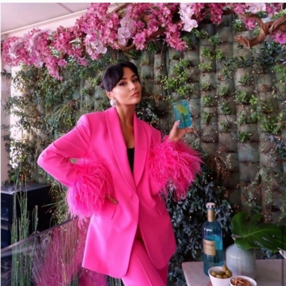 Zara Pink Feather Cuff Blazer Size S - Picture 8 of 14